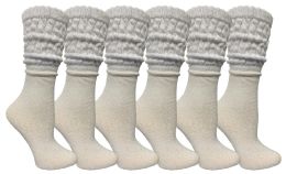 6 Bulk Yacht & Smith Women's Slouch Socks Size 9-11 Solid White Color Boot Socks	