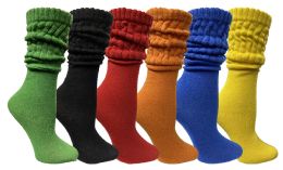 6 Bulk Yacht & Smith Women's Slouch Socks Size 9-11 Assorted Bright Color Boot Socks