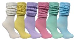6 Wholesale Yacht & Smith Women's Slouch Socks Size 9-11 Assorted Pastel Color Boot Socks