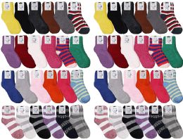 12 Wholesale Yacht & Smith Women's Striped Assorted Colors Warm & Cozy Fuzzy Sock
