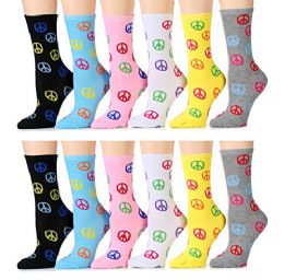 Yacht & Smith Women's Thin Cotton Assorted Colors Peace Printed Crew Socks