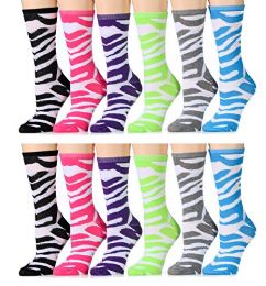 Yacht & Smith Women's Thin Cotton Assorted Colors Zebra Printed Crew Socks