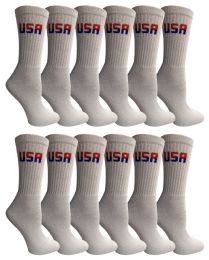 240 Wholesale Yacht & Smith Women's Usa American Flag Crew Socks, Size 9-11 White Bulk Buy