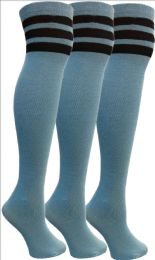 Yacht&smith Womens Over The Knee Socks, 3 Pairs Soft, Cotton Colorful Patterned (3 Pairs Copper Blue)