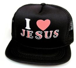 48 Wholesale Youth Mesh Back Printed Hat, "i Love Jesus", Assorted Colors
