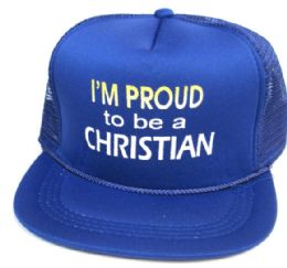 48 Wholesale Youth Mesh Back Printed Hat, "i'm Proud To Be A Christian", Assorted Colors