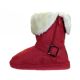24 Pairs Youth's Micro Suede Foldover Boots With Faux Fur Lining And Side Zipper In Dark Red - Girls Boots