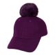 Wholesale Footwear Six Panel Solid Color Wool Blend Cap W/rabbit Fur Pom Pom Purple