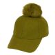 Wholesale Footwear Six Panel Solid Color Wool Blend Cap W/rabbit Fur Pom Pom Apple Green