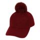 Wholesale Footwear Six Panel Solid Color Wool Blend Cap W/rabbit Fur Pom Pom Burgundy