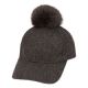 Wholesale Footwear Six Panel Solid Color Wool Blend Cap W/rabbit Fur Pom Pom Charcoal