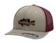 12 Pieces 6-Panel Truck Mesh Snapback Caps With Fish Patch Khaki/Burgundy - Baseball Caps & Snap Backs