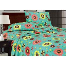 Printed Microfiber Sheet Set Full Size In Turquoise Flowers