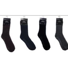 Mens Slid Color Fuzzy Sock With No Slip Bottom