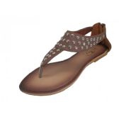 Wholesale Footwear Women's Studded Sandal With Back Zipper In Brown