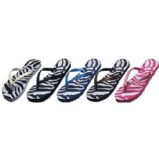 Wholesale Footwear Ladies Zebra Print Flip Flop With Glitter Strap