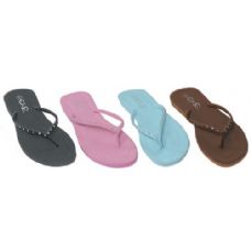 Wholesale Footwear Ladies Light Color Flip Flops With Stone Straps