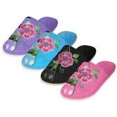 Wholesale Footwear Women's Satin Upper With Embroidered Floral House Slippers