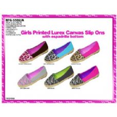 Wholesale Footwear Girls Printed Lurex Canvas Slip Ons With Espadrille Bottom