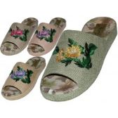 Wholesale Footwear Women's Satin Open Toes Flower Embroidery Upper House Slippers