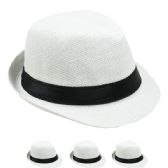 Children White Fedora Hat With Black Band
