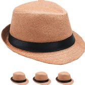 Brown Paper Straw Black Banded Kid Trilby Fedora