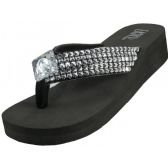 Wholesale Footwear Women's Wedge Rhinestone Look Flip Flops ( All Black)