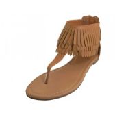 Wholesale Footwear Woman's Fringe Thong Sandals Beige Size 5-10