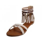 Wholesale Footwear Woman's Criss Cross Tassels Sandals Beige 5-10