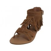 Wholesale Footwear Woman's Suede Fringe Slide Sandals Brown Size 6-11