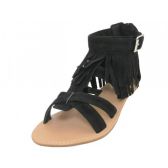 Wholesale Footwear Woman's Suede Fringe Slide Sandals Black Size 5-10