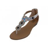 Wholesale Footwear Lady Rhinestone Sandals With Back Zipper White Size 5-10