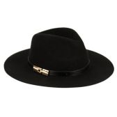 Ladies Wide Brim Felt Fedora With Pu Band And Buckle