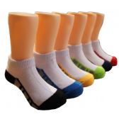 Boys White Low Cut Ankle Socks With Color Design Bottom