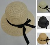 Ladies Round Woven Summer Hat W Long Ribbon