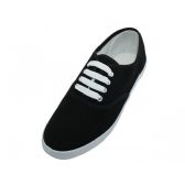 Wholesale Footwear Women's Comfortable Casual Canvas Lace Up Shoes Black With White Out Sole