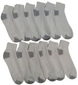 12 Pairs Of Men's Quarter Length Low Cut Ankle Socks, Cotton (white With Gray Heel And Toes)