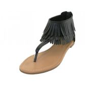 Wholesale Footwear Woman's Suede Thong Sandals With Tassel ( *black Color )