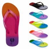 Wholesale Footwear Women's Flip Flops Wieth/ Dual Layer Heel & Sparkle Straps - Rainbow Print