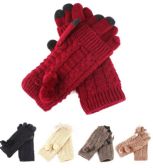 Woman's Heavy Knit Winter Gloves With Pom Pom