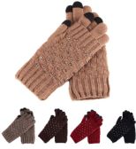 Womans Heavy Knit Winter Gloves With Studs Design
