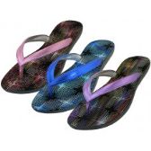 Wholesale Footwear Women's Metallic Sparkle Upper Rubber Thong Flip Flops