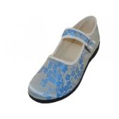 Women's Satin Brocade Plum Flower Upper Mary Janes Shoe Light Blue Color