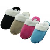 Wholesale Footwear Women's Velour Plush Scuff Upper With Faux Fur Cuff House Slippers