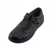 Wholesale Footwear Big Girl's T-Velcro With Buckle Upper Black School Shoe