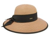 Paper Straw Sun Floppy Hats With Grosgrain Band And Fabric Edge In Light Brown