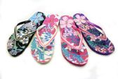 Wholesale Footwear Womens Flowery Flip Flops With Decorative Straps