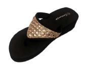 Wholesale Footwear Cammie Double Wedge Sandals With Rhinestones In Rose Gold