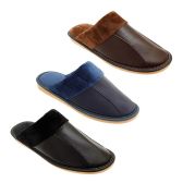 Wholesale Footwear Mens Warm Fuzzy Lined Leather Slippers