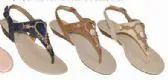 Wholesale Footwear Womens Slip On Studded Rhinestone Bead Thong Flip Flop Mid Wedge Sandal